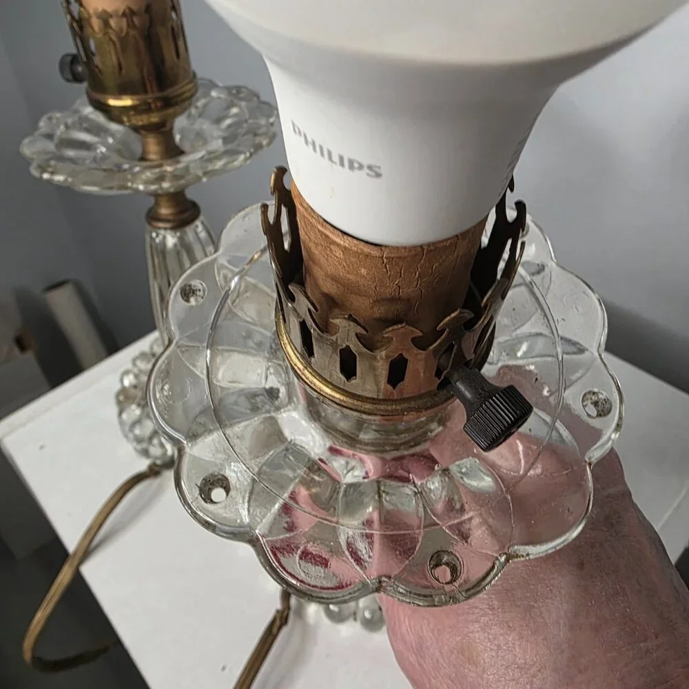 Vintage Boudoir Set of Two Clear Glass Table Lamps